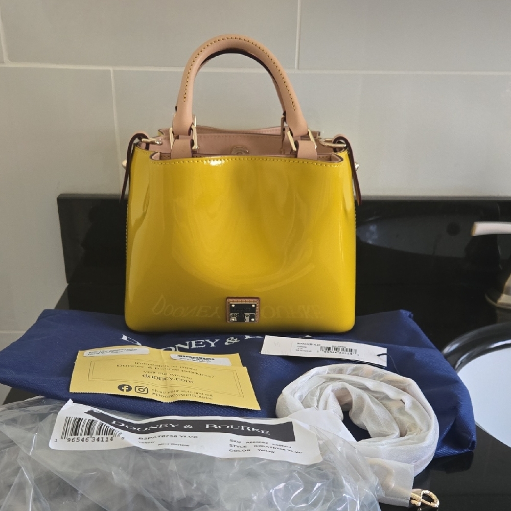 Dooney & Bourke Yellow Patent Mini Barlow Purse Nwt